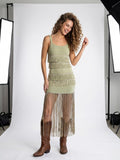 Tasselled boho knitted dress