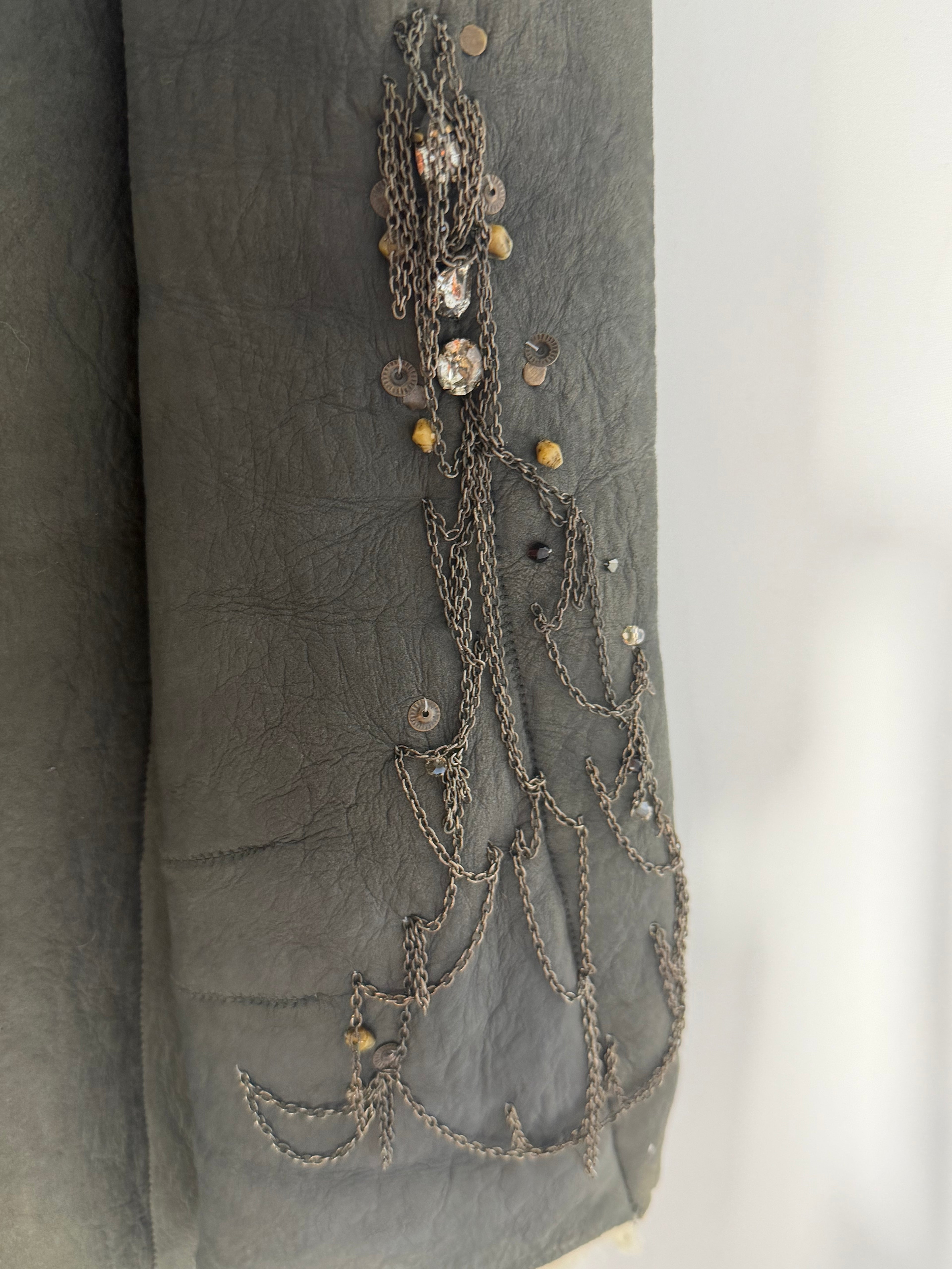 Vintage Napa Shearling Leather Coat with Beaded Detailing