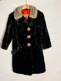 Vintage Brechette Furs Black Faux-Fur Coat with Contrast Collar