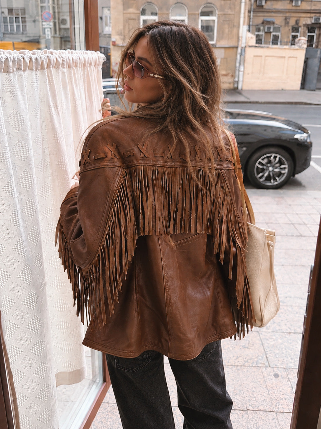 Vintage Buttery Tan Leather Western Fringe Jacket