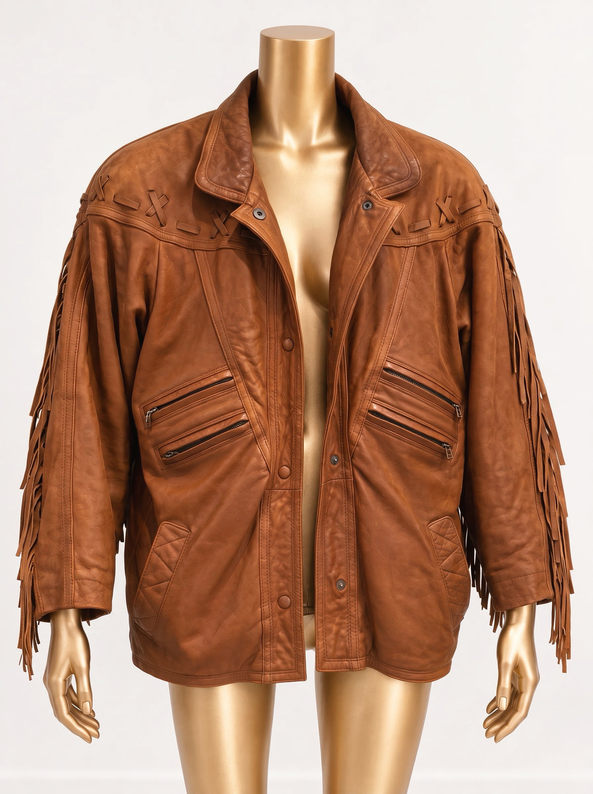 Vintage Buttery Tan Leather Western Fringe Jacket