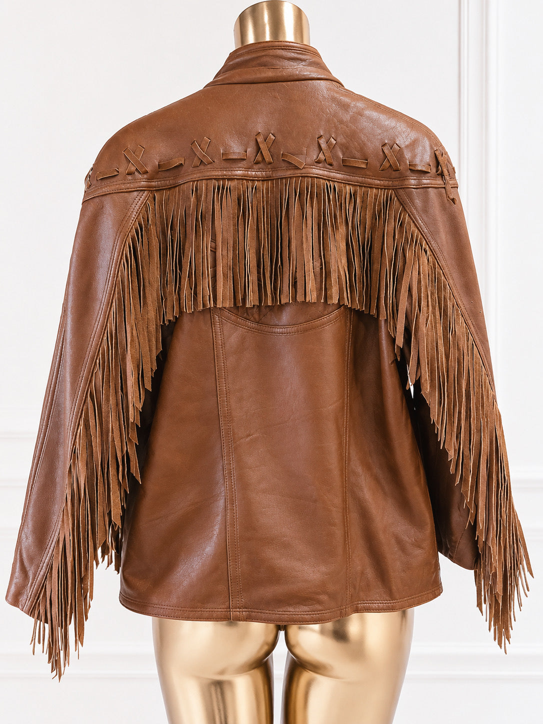 Vintage Buttery Tan Leather Western Fringe Jacket