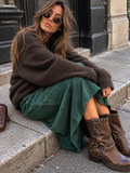 Vintage Green Suede & Leather Skirt