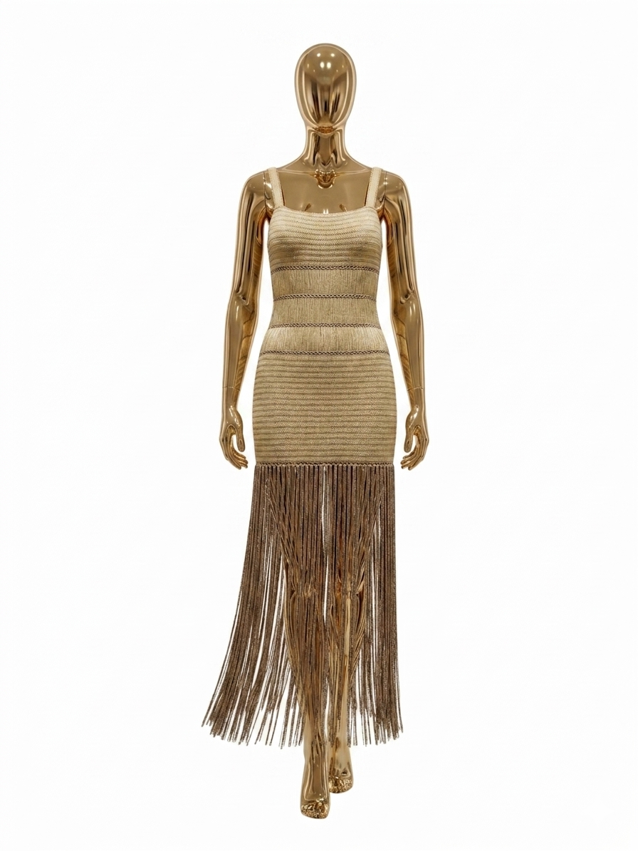 Tasselled boho knitted dress