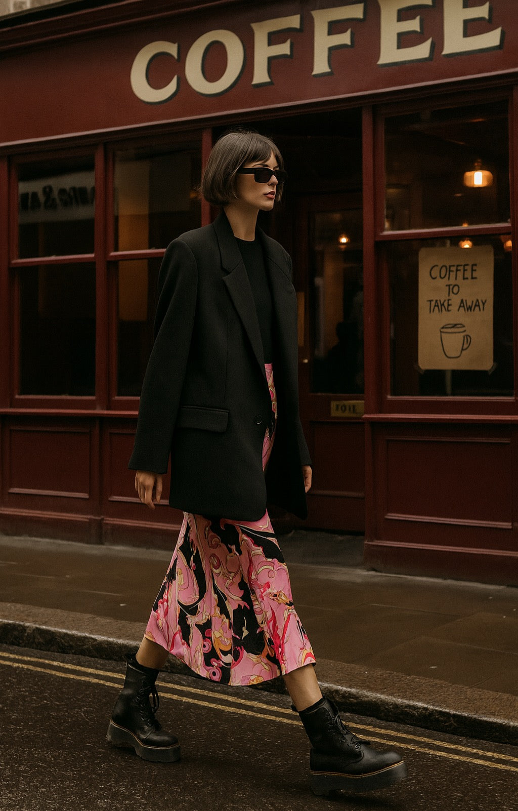 Vintage Pink & Black Swirl Print Midi Skirt