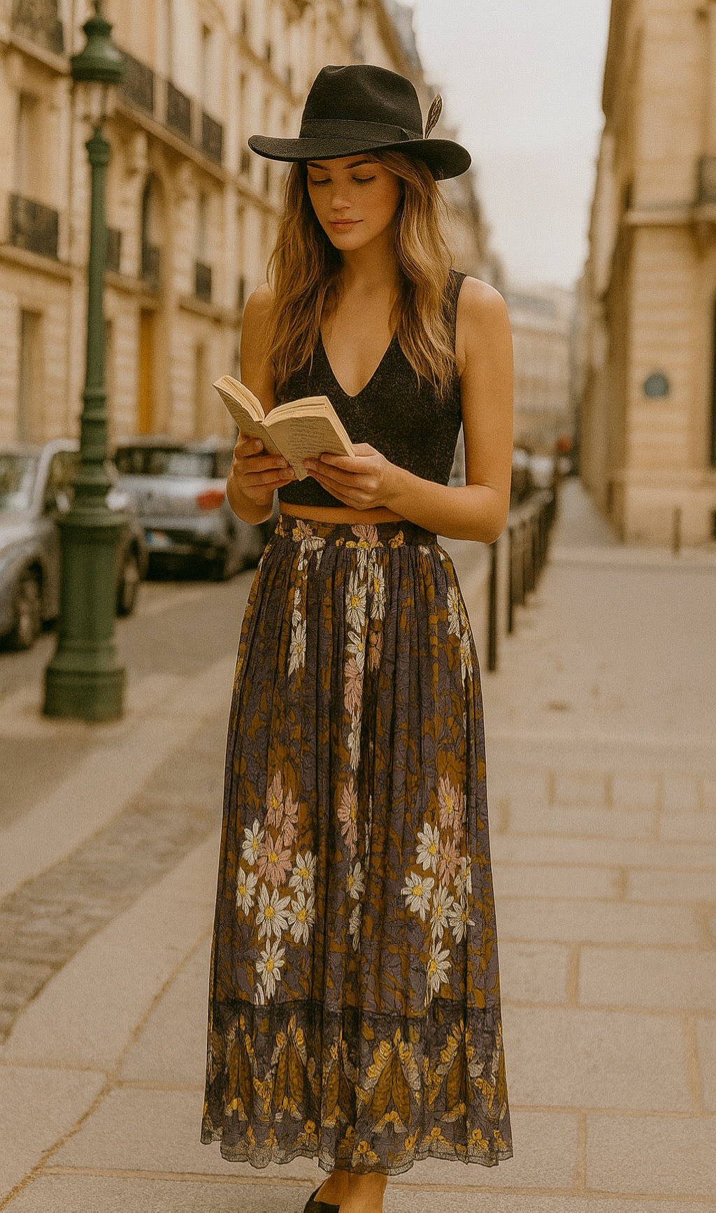 Floral Pleated Midi Skirt