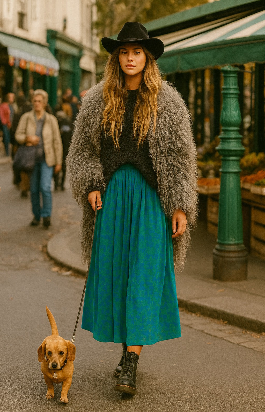 Star Print Pleated Midi Skirt