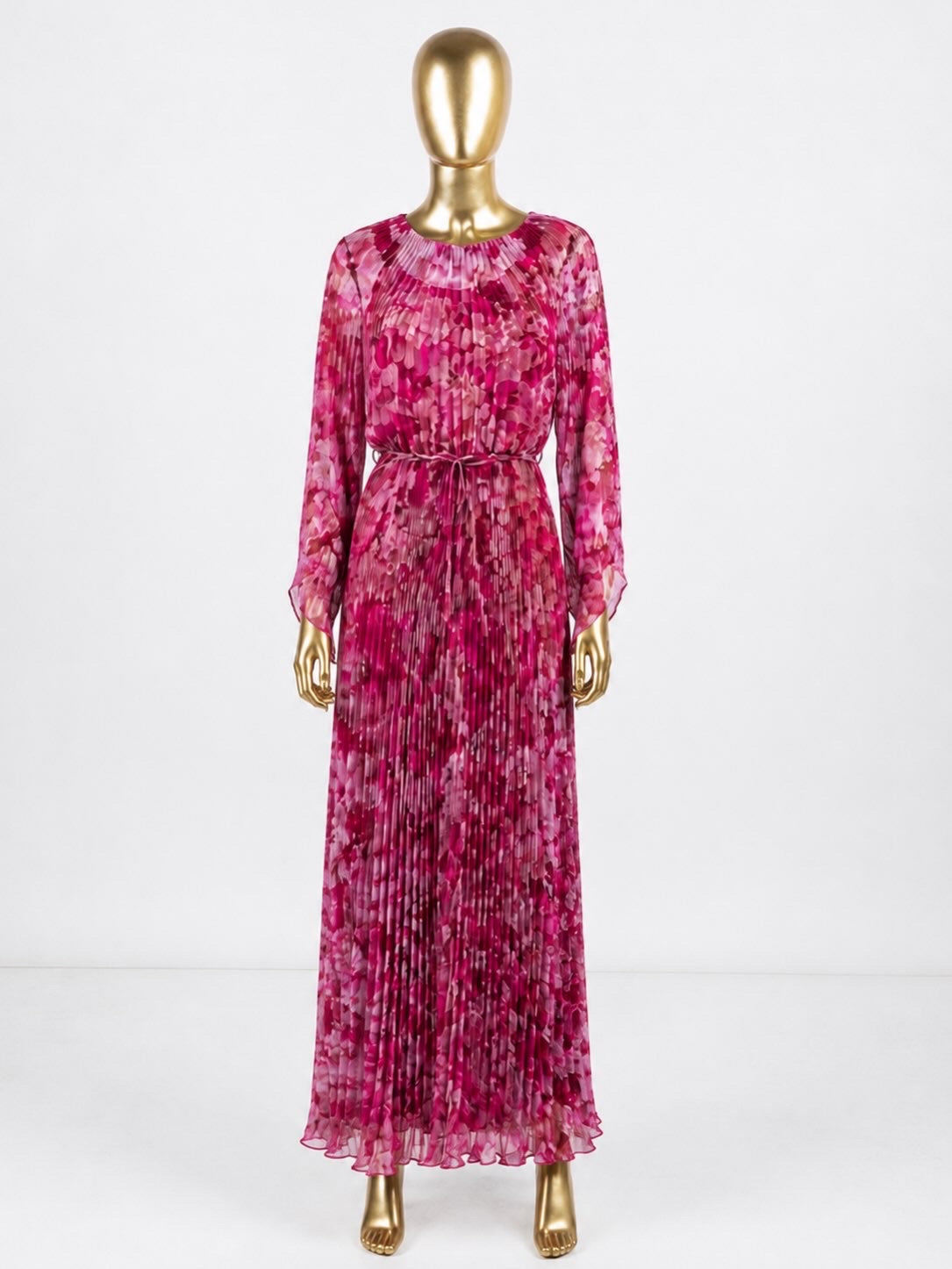 Vintage Pink Pleated Chiffon Maxi Dress