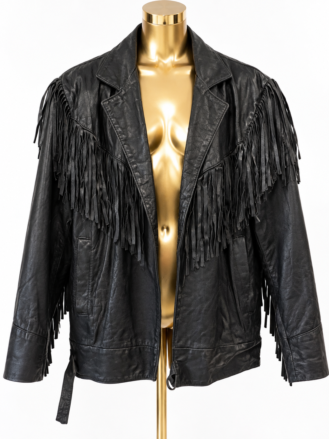 Vintage Western Black Leather Fringe Jacket