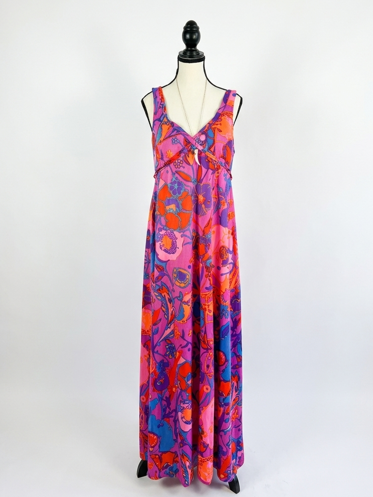 Vintage Psychedelic Print Maxi Dress