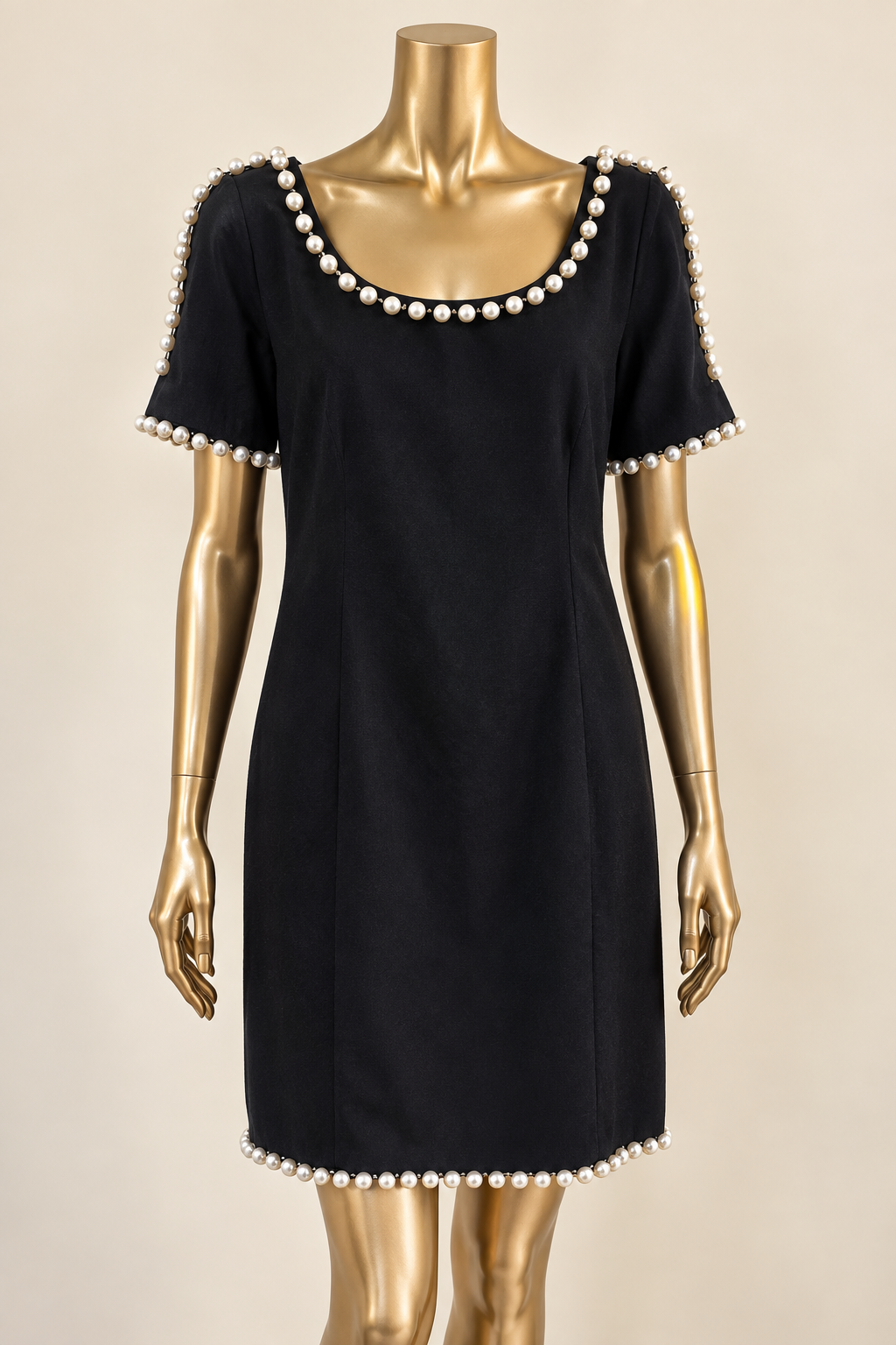 Vintage Nite Line Pearl-Trimmed Black Dress