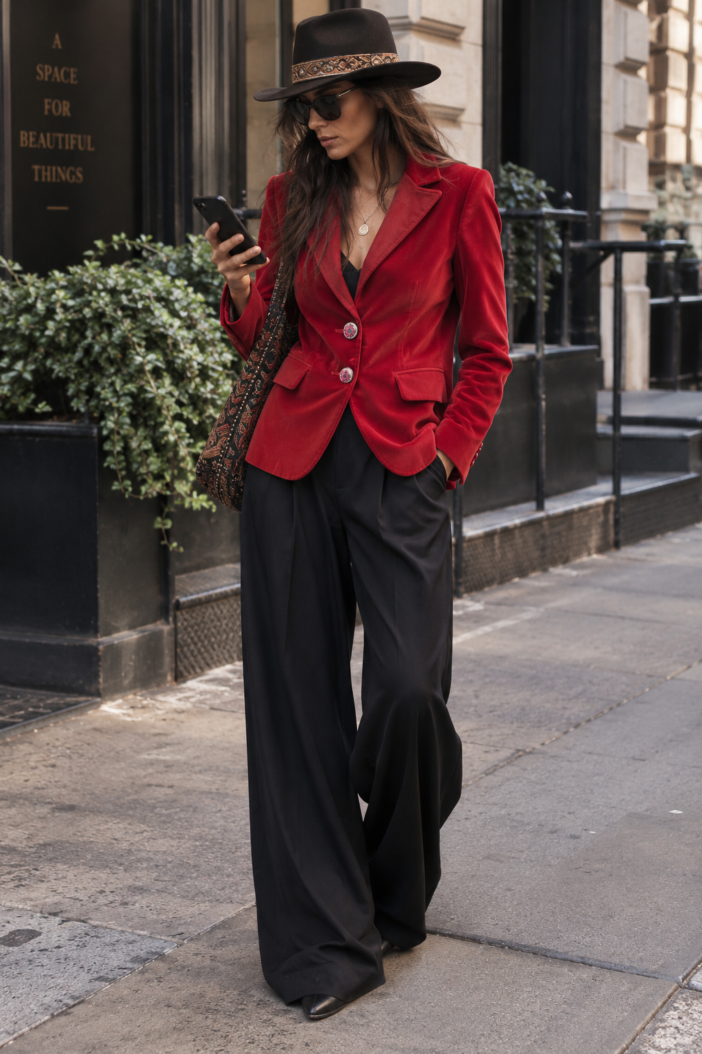 Vintage Etro Red Velvet Fitted Blazer