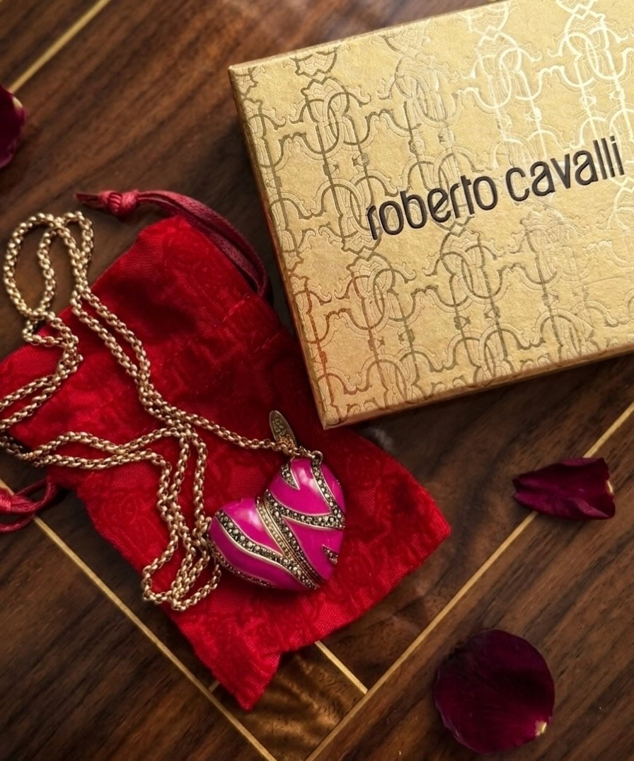 Roberto Cavalli Pink Enamel Heart Necklace
